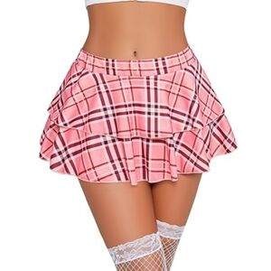 💖 Sexy Pleated Mini Skirt Solid Ruffle Lingerie Pink